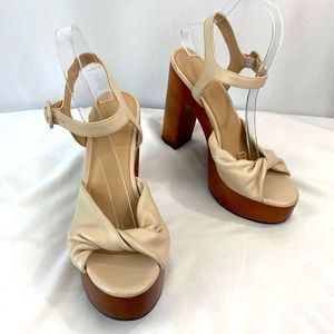 Veronica Beard Gela Wooden Platform Sandal in Shell Sz 8.5 woman’s heels — NEW